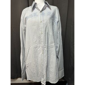 Fender Button Down Shirt Rock & Roll White Blue Stripe Guitar Graphic Mens XL